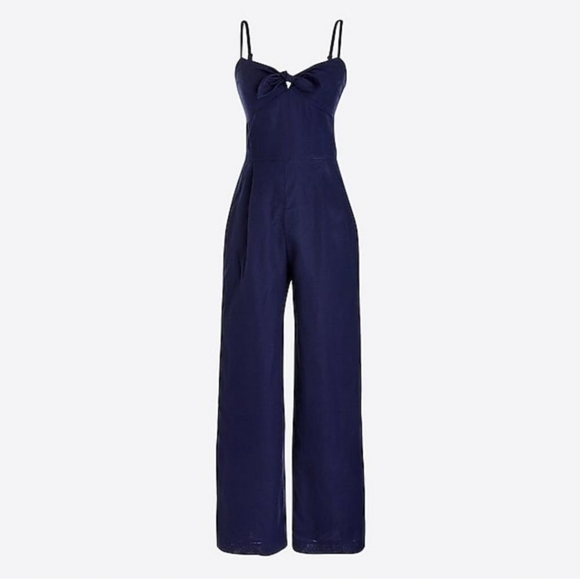 J. Crew Factory Linen-blend Navy Blue Jumpsuit Size 2 - Picture 3 of 13